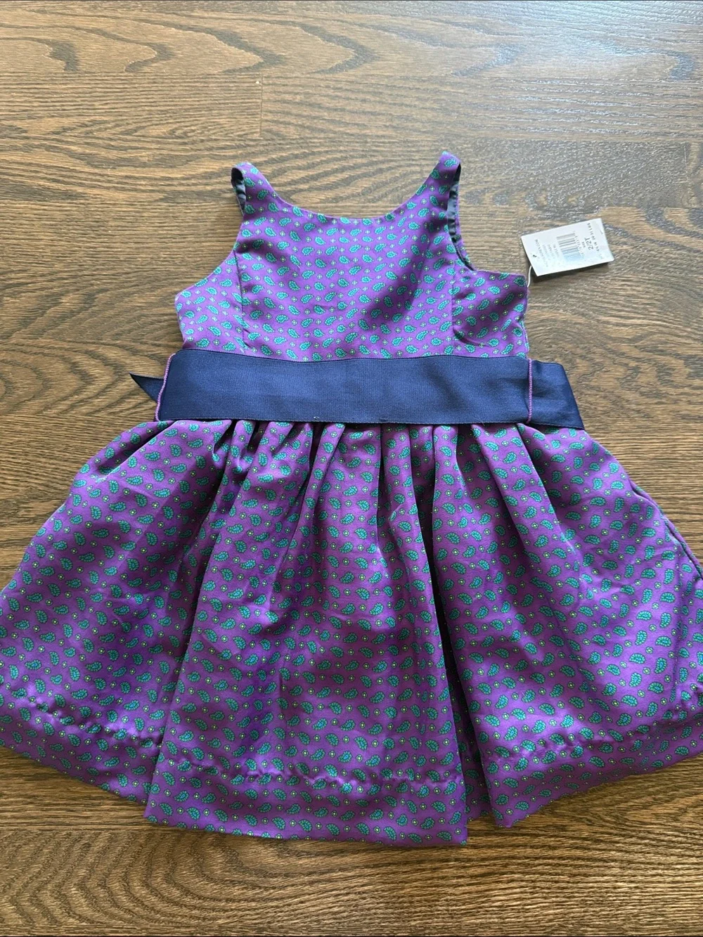 Ralph Lauren Purple Floral Print Girls Party Dress with Navy Sash